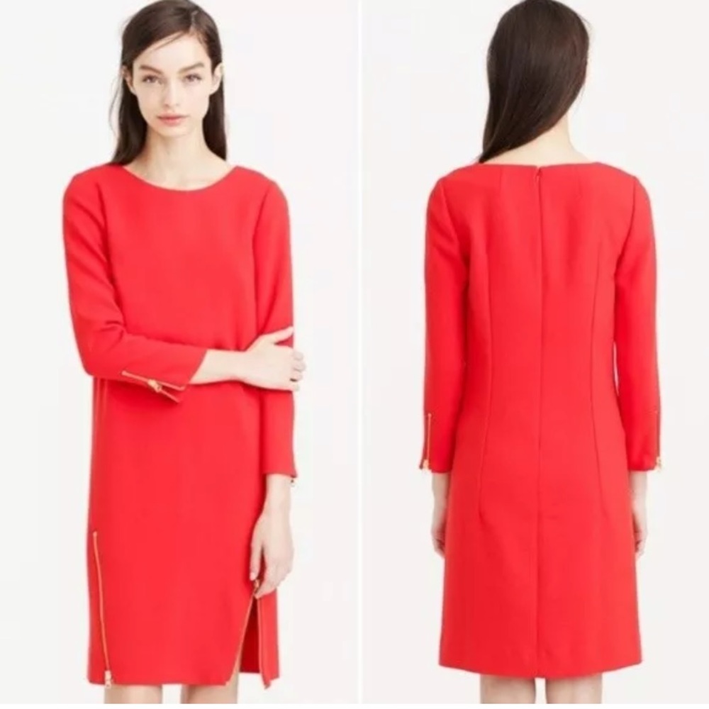 NWT J.Crew Dress Red Crepe Double-Zip Shift